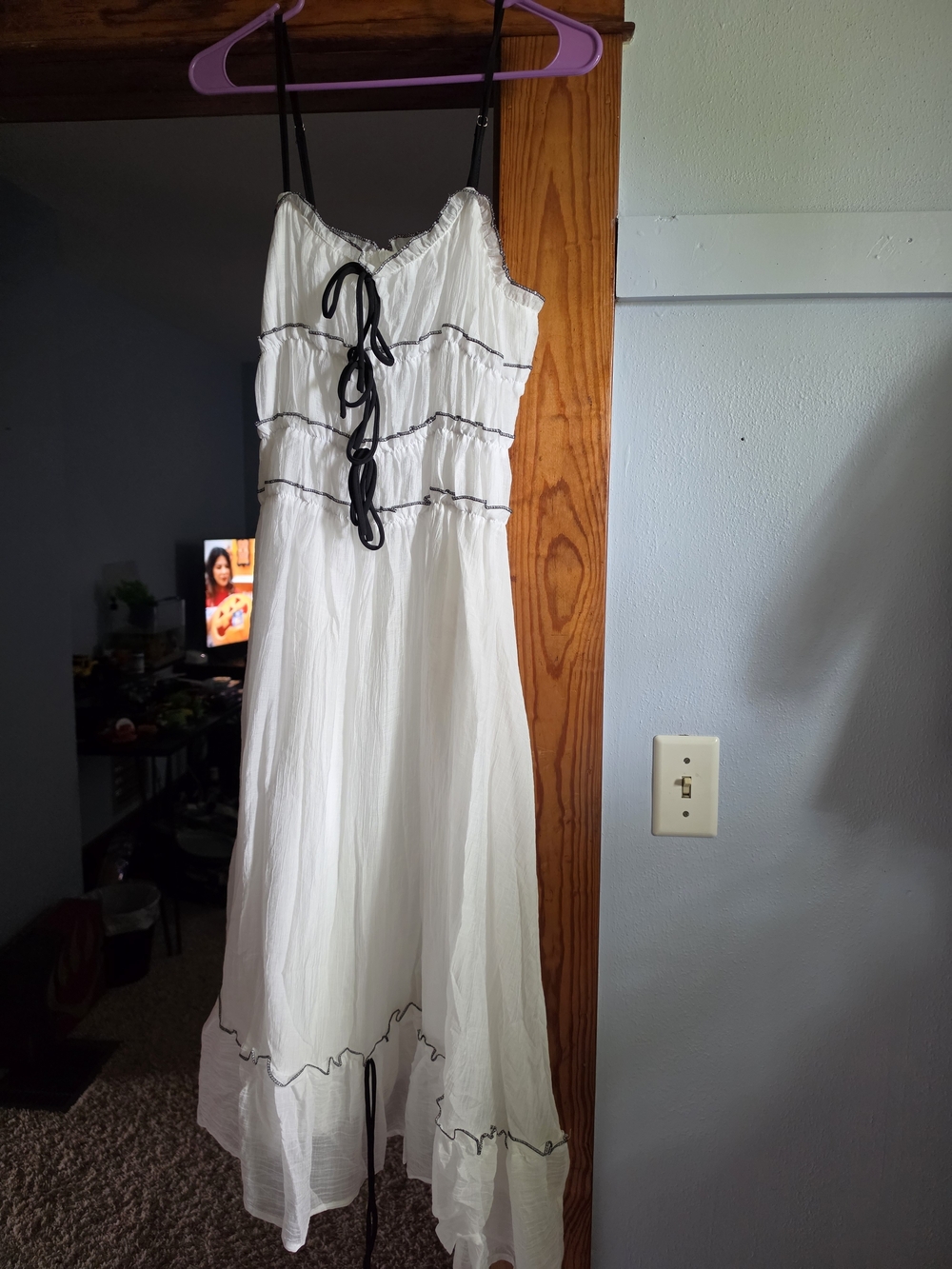 White Midi Sundress with Black Trim